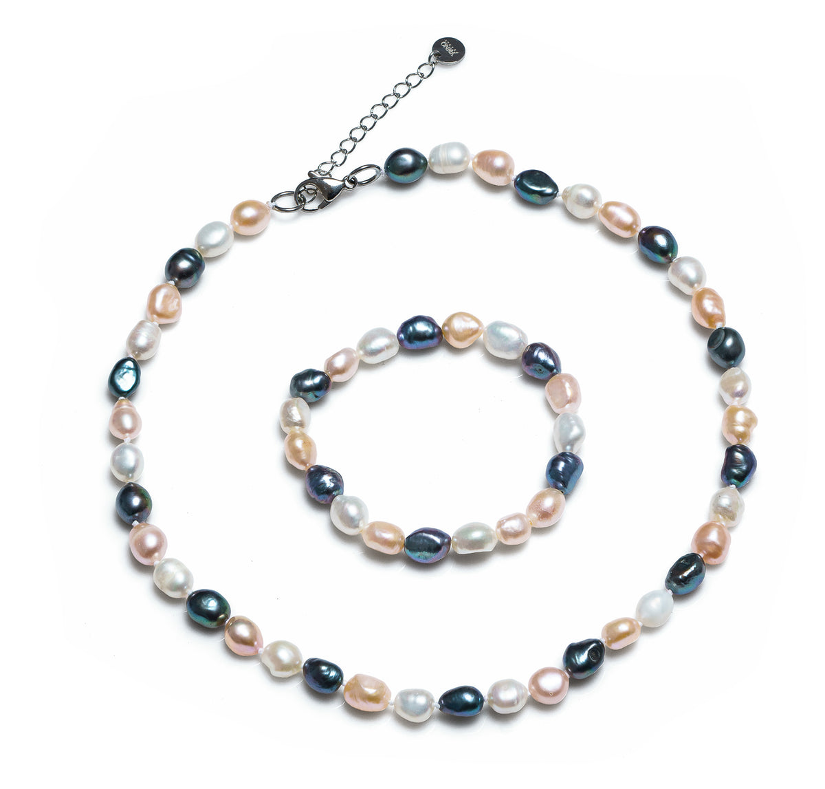 Brăţară perle de cultură culori mixte 8-9mm, elastic, lungime 18 cm