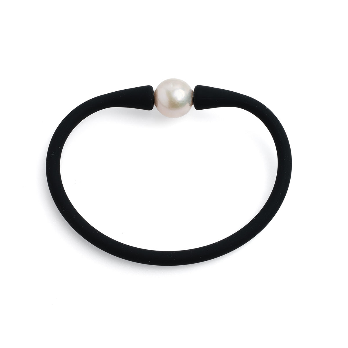 Brațară silicon negru și perlă de cultură albă 11-12mm.