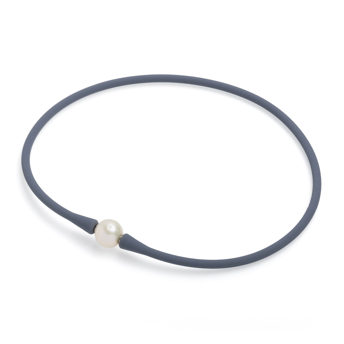 Colier de silicon gri și perlă de cultură albă sferă 12-13mm, lungime 41cm