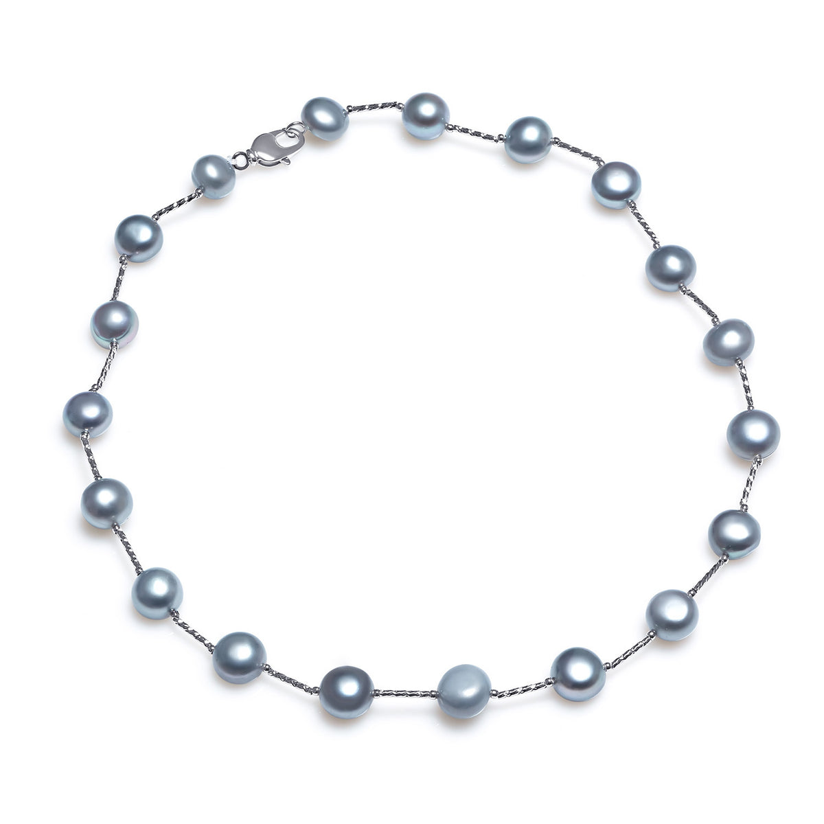 Colier perle de cultură gri asimetric 8-11mm, închizătoare alamă, lungime 45ccm