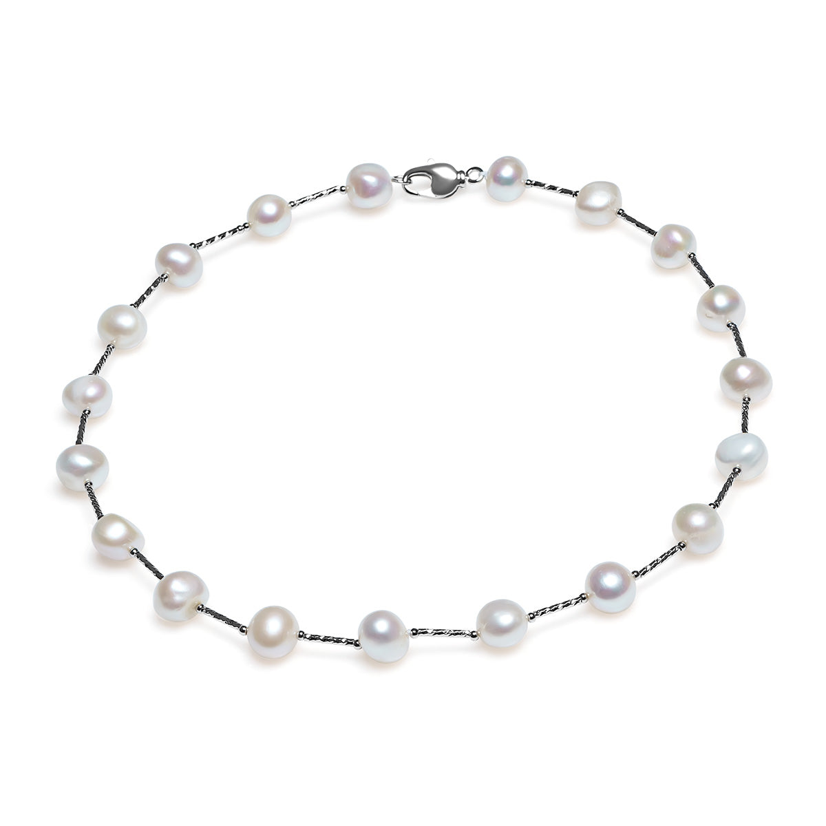 Colier perle de cultură albe sfere asimetric 8-11mm, închizătoare alamă, lungime 45ccm