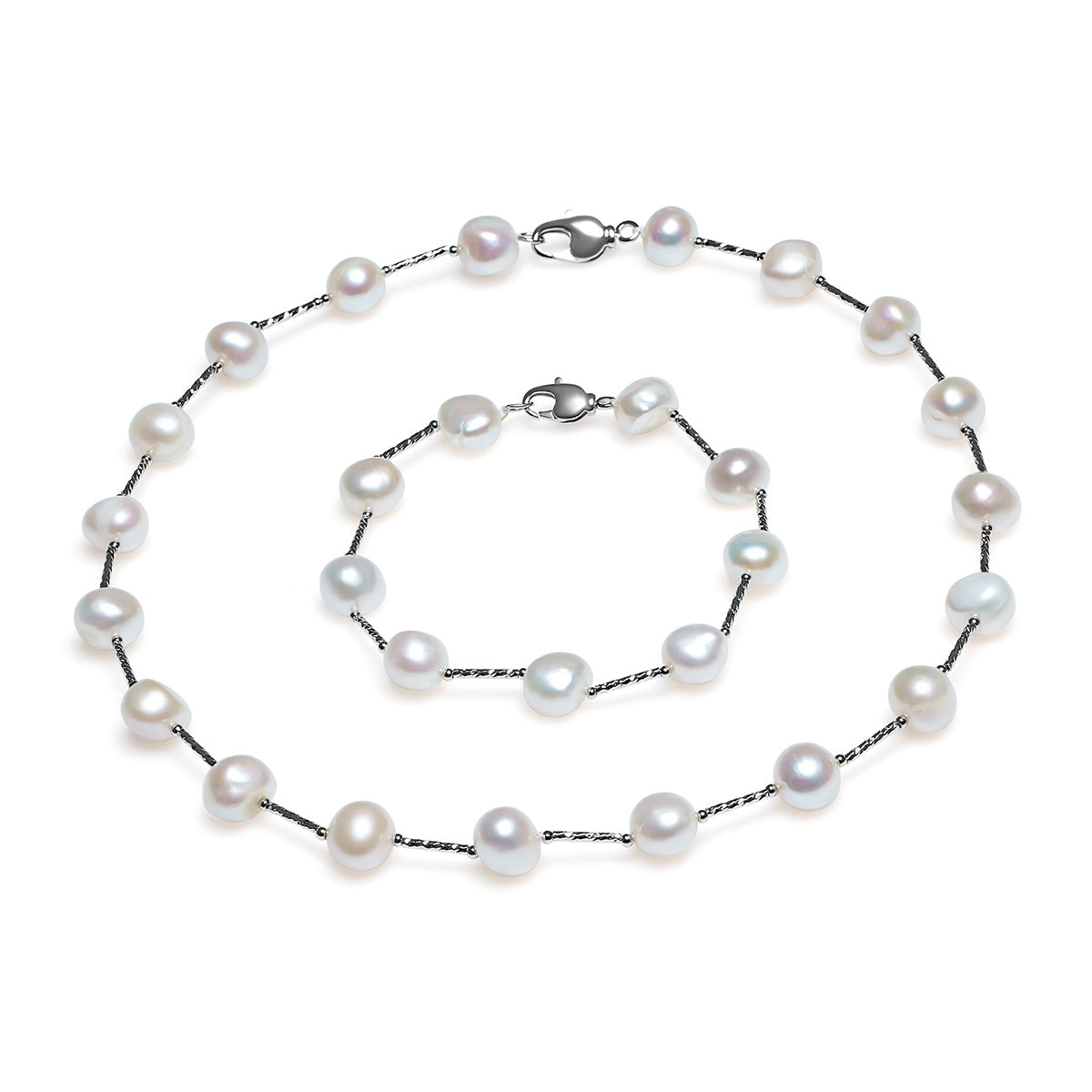 Colier perle de cultură albe sfere asimetric 8-11mm, închizătoare alamă, lungime 45ccm