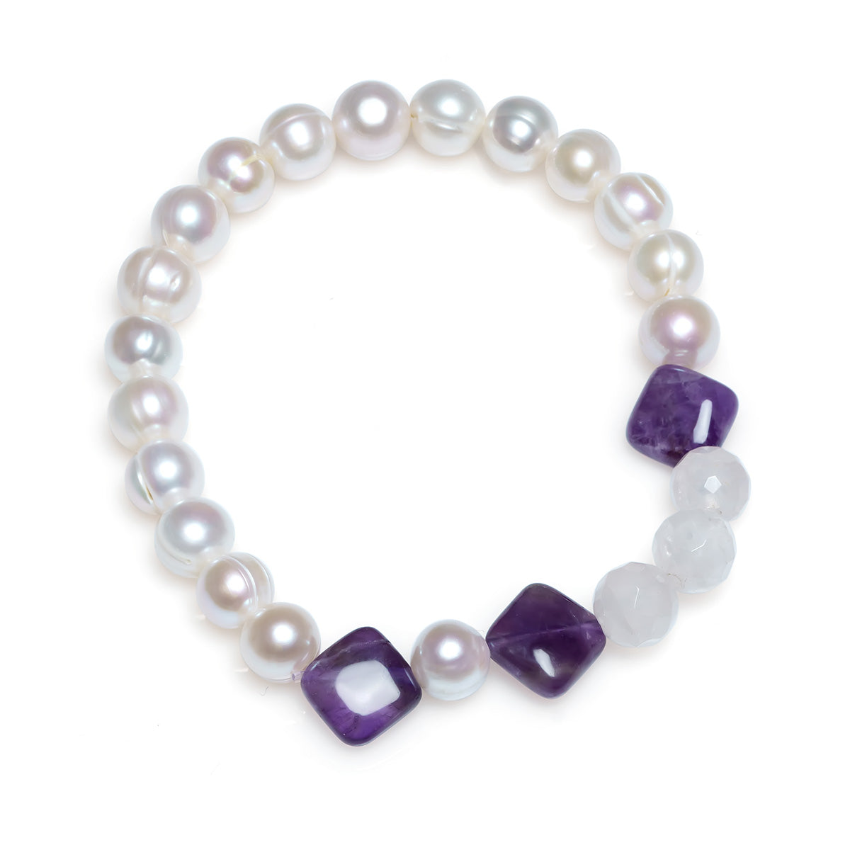 Brăţară perle de cultură 8 mm, cuarț roz, ametist, elastic