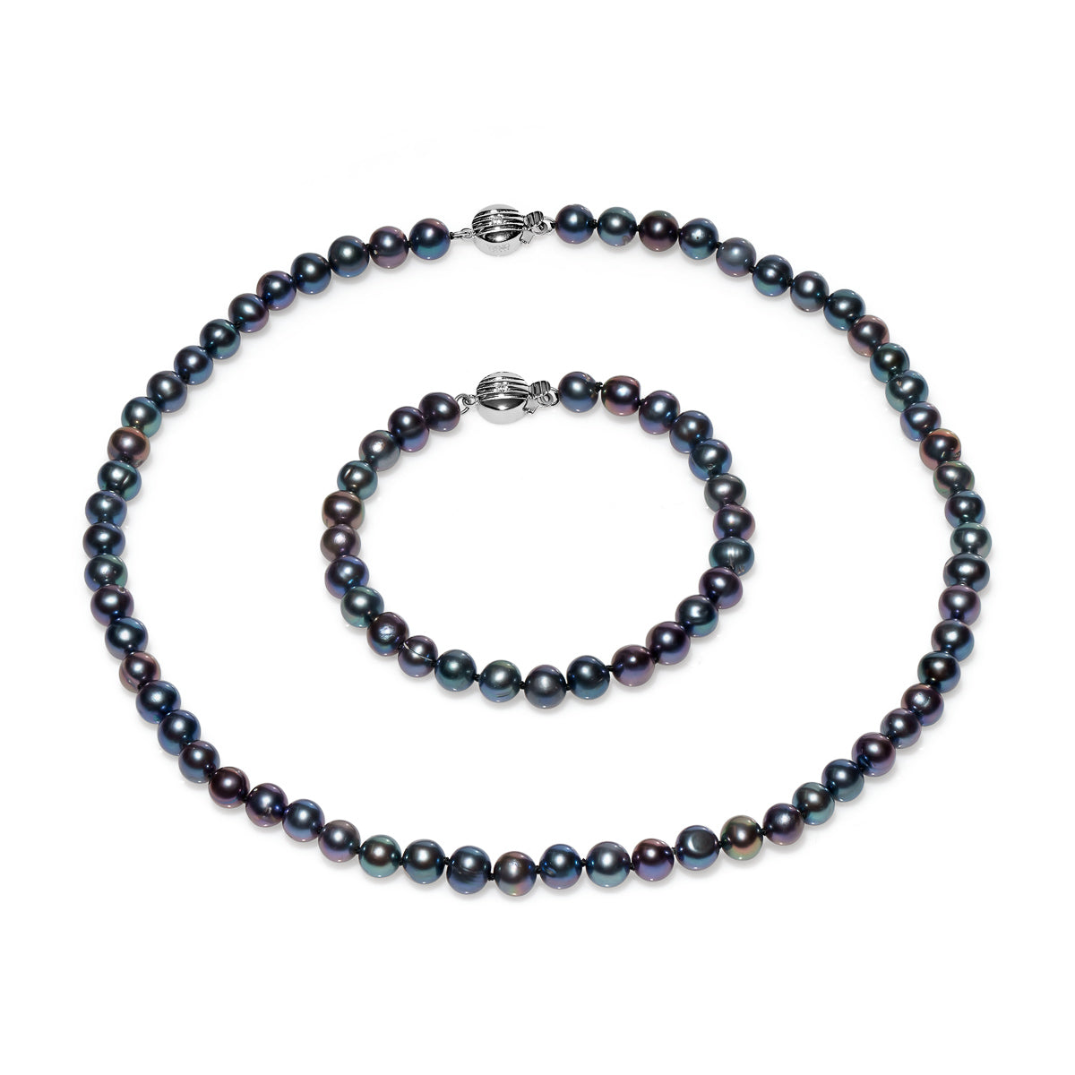 Colier perle de cultură negre sfere aprox 6-6.5 mm, închizătoare argint rodiat, lungime ,40 cm