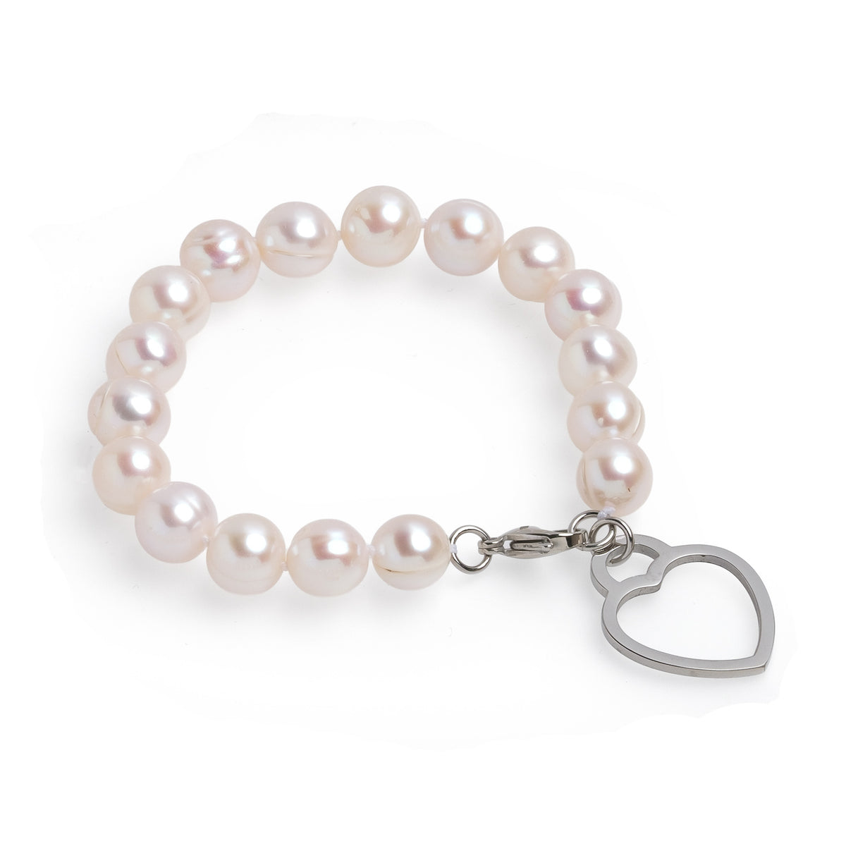 Brățară cu perle de cultură gri 10-11 mm și inimă de oțel, lungime 19 cm