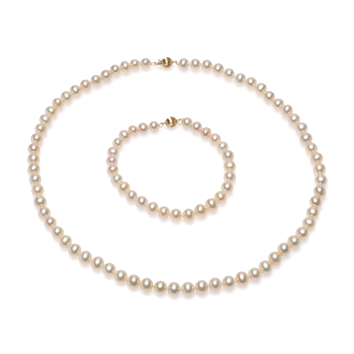 Set colier și brățară cu perle roz 6-7mm, închizătoare din aur 14K, 43/18cm