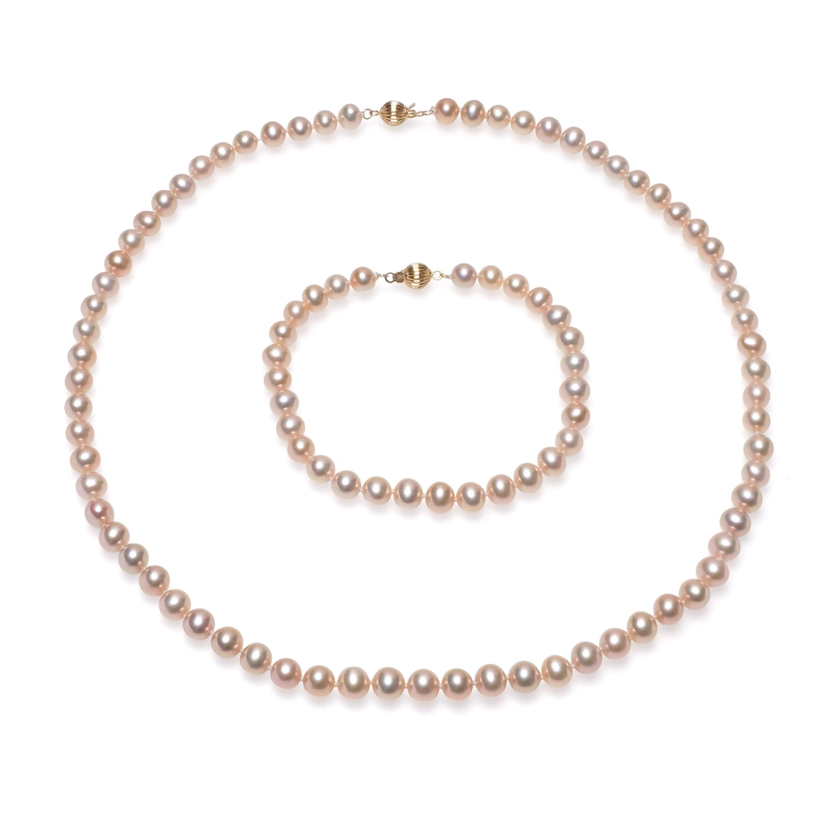 Set colier și brățară cu perle violet 6-7mm, închizătoare din aur 14K, 43/18cm