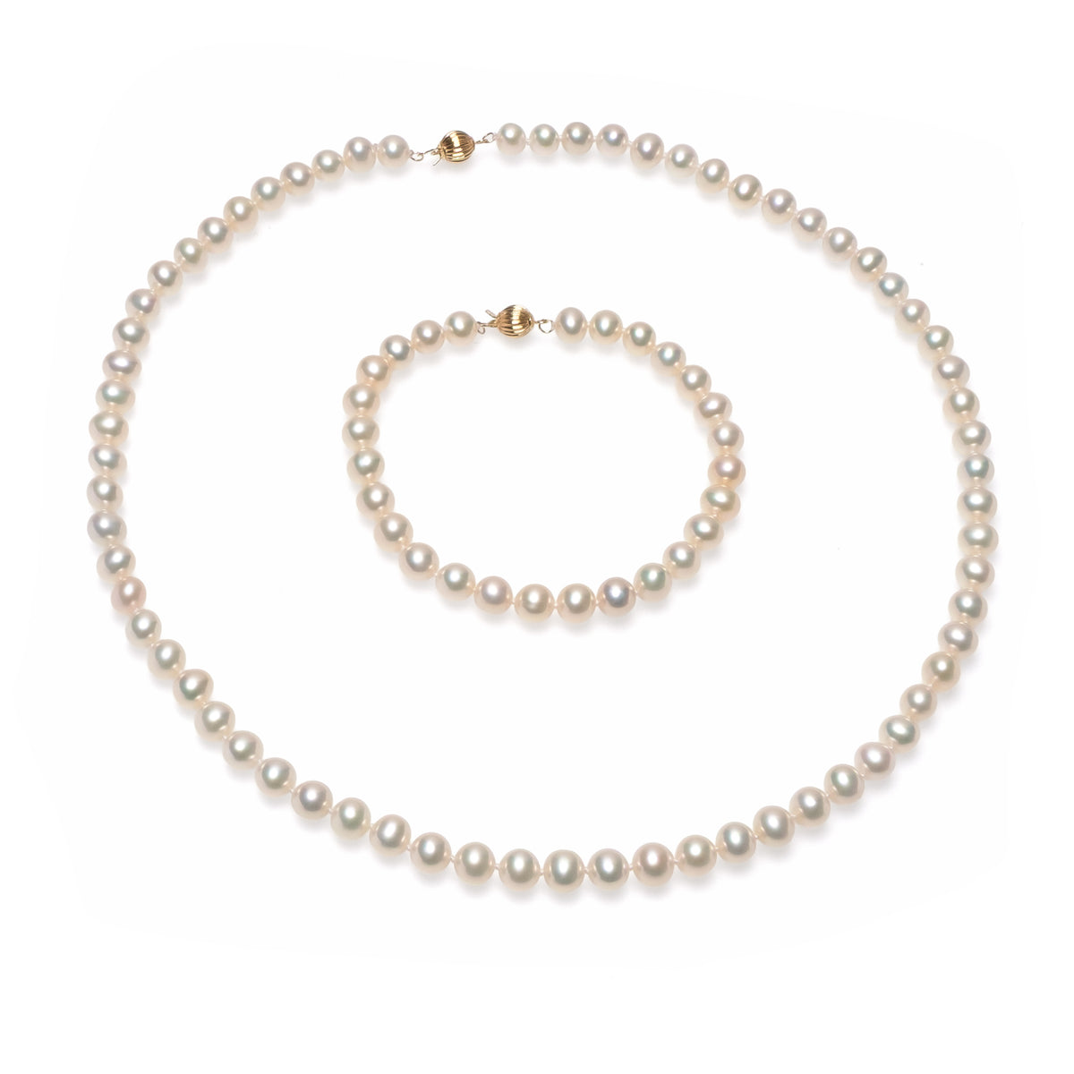 Set colier și brățară cu perle albe 6-7mm, închizătoare din aur 14K, 43/18cm