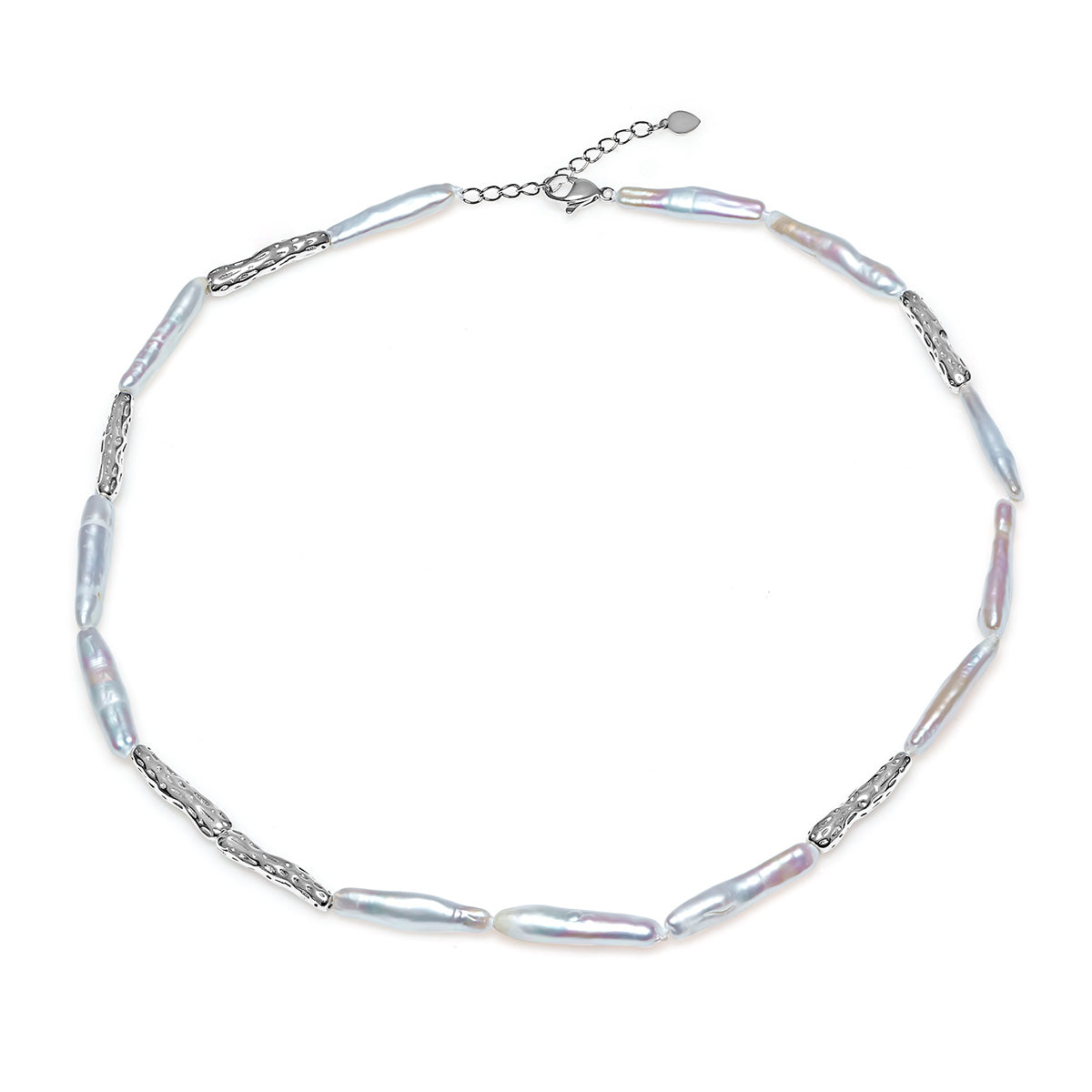 Colier perle sidef de cultură oval, detalii și  închizătoare din argint rodiate, lungime 43+4 cm.