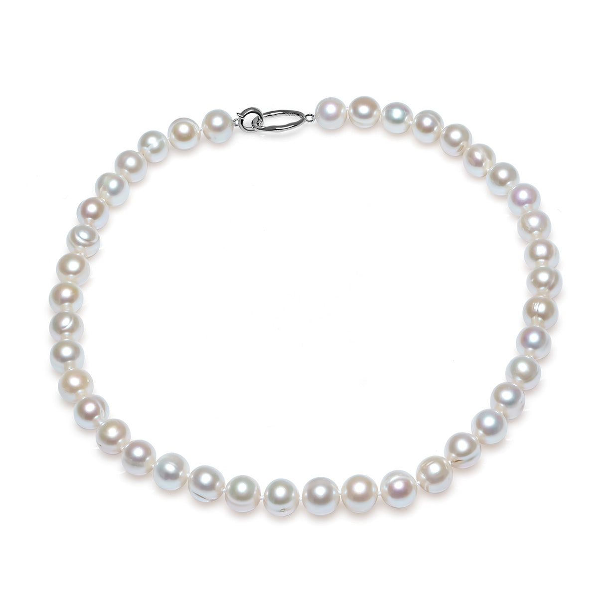 Colier perle de cultură albe sfere aprox 10-11 mm, închizătoare argint rodiat, lungime 50 cm