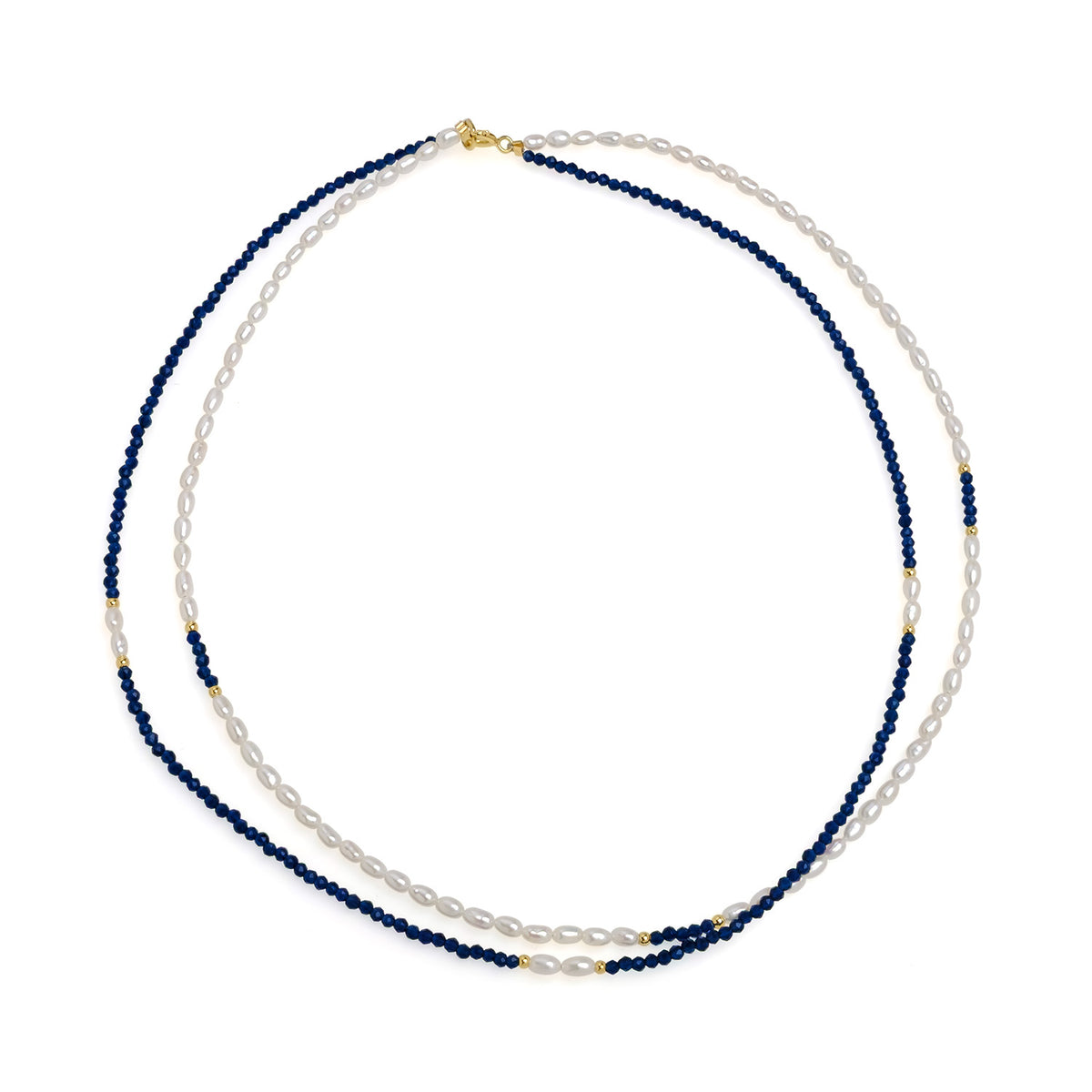 Colier perle de cultură albe 3mm și spinel bleumarin 2 mm