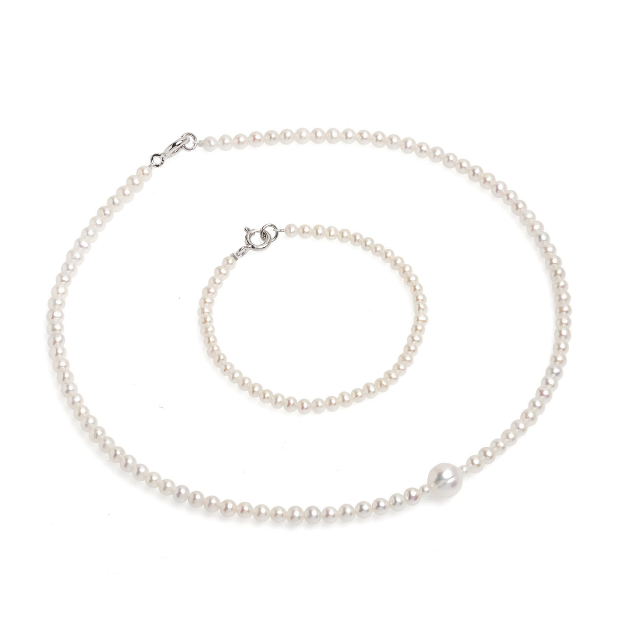 Brăţară perle de cultură albe 3.5-4mm, închizătoare argint rodiat, lungime 17/18 cm