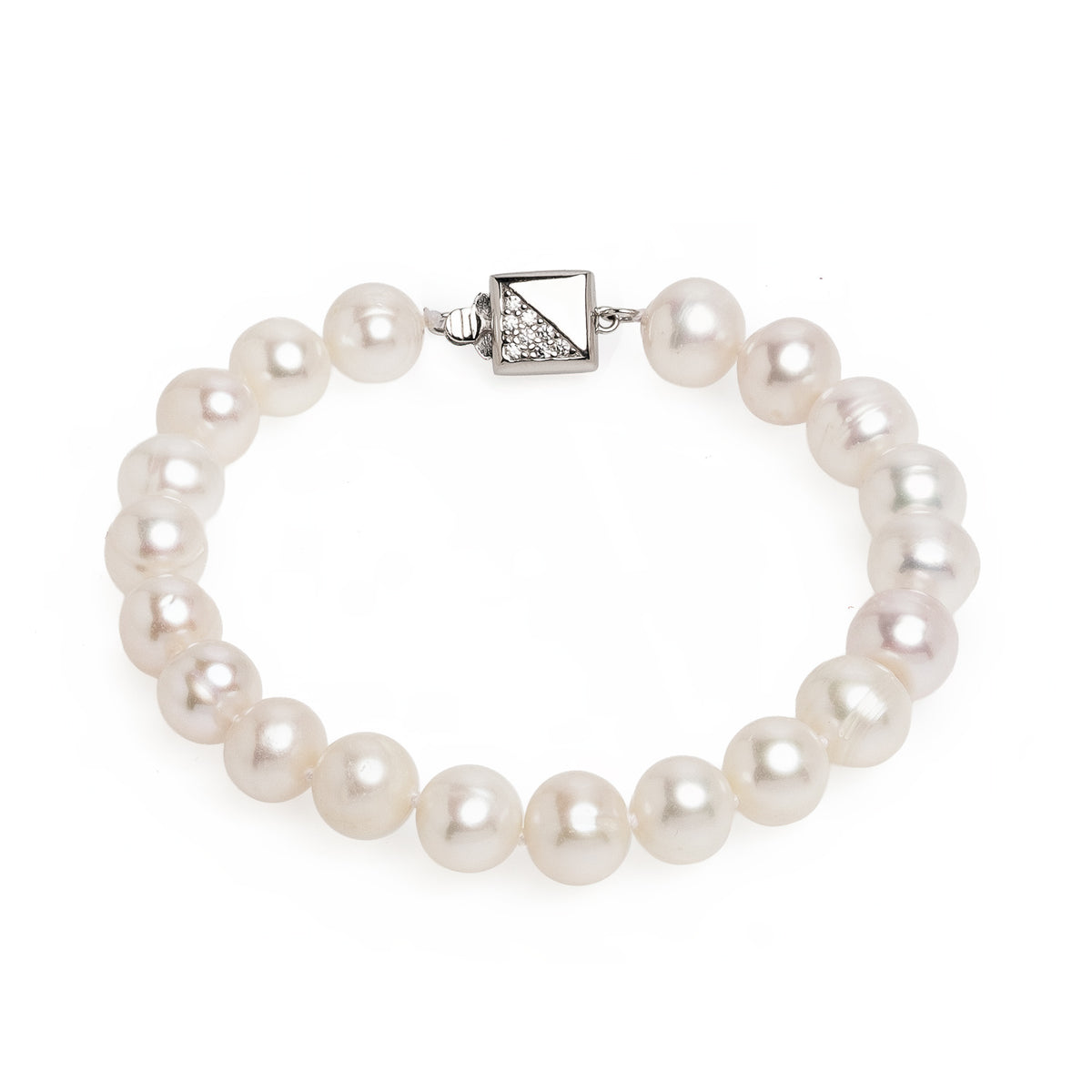 Brăţară perle de cultură albe 9mm, închizătoare argint rodiat cu zirconiu, lungime 19/20 cm