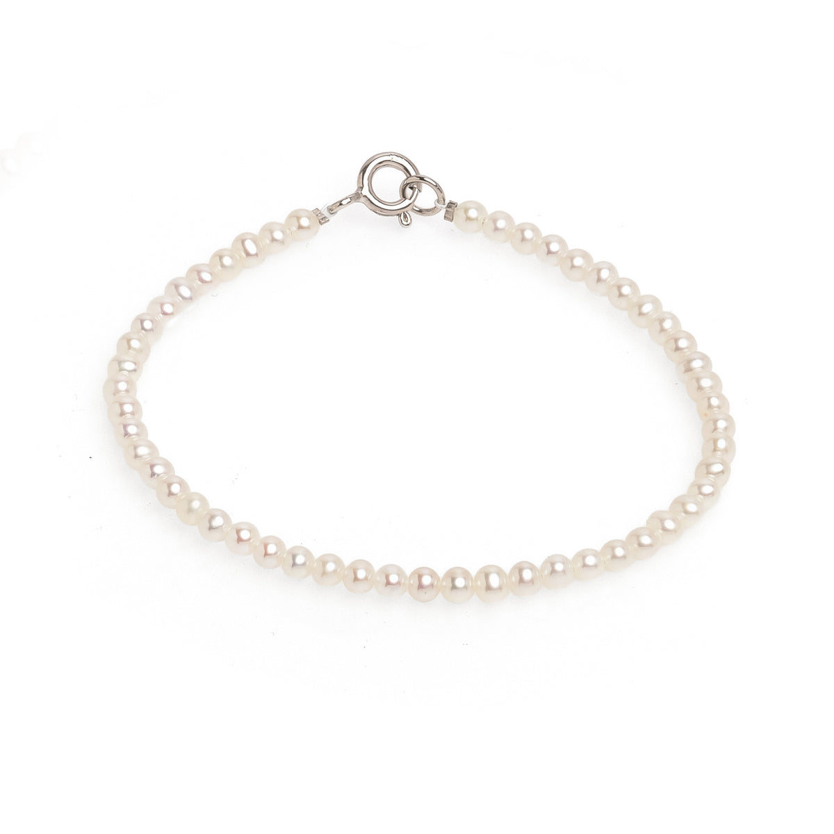 Brăţară perle de cultură albe 3.5-4mm, închizătoare argint rodiat, lungime 17/18 cm