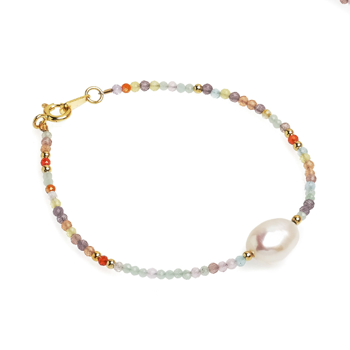 Brățară perlă de cultură albă și spinel, lungime 18 cm