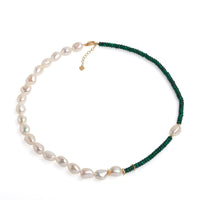 Colier cu perle de cultură albe 9,5-11mm șimalachit, lungime  45cm+4cm