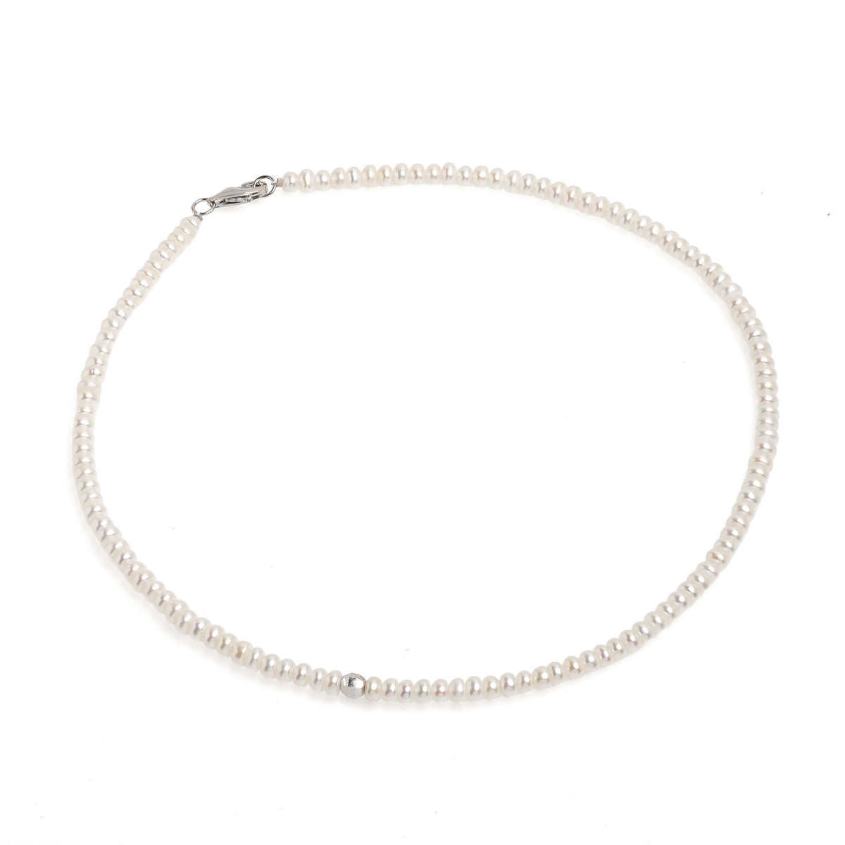 Colier perle de cultură albe 4,5-5mm, închizătoare argint rodiat, lungime 38/40cm