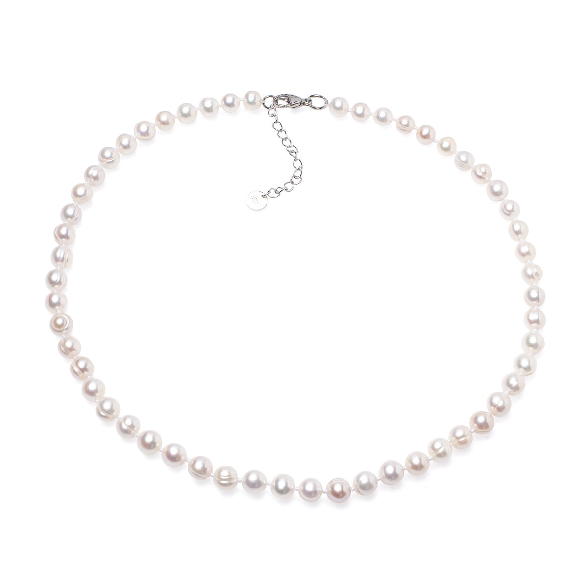 Colier unisex, perle de cultură albe 7-8 mm,  închizătoare oțel, lungime 45+5 cm