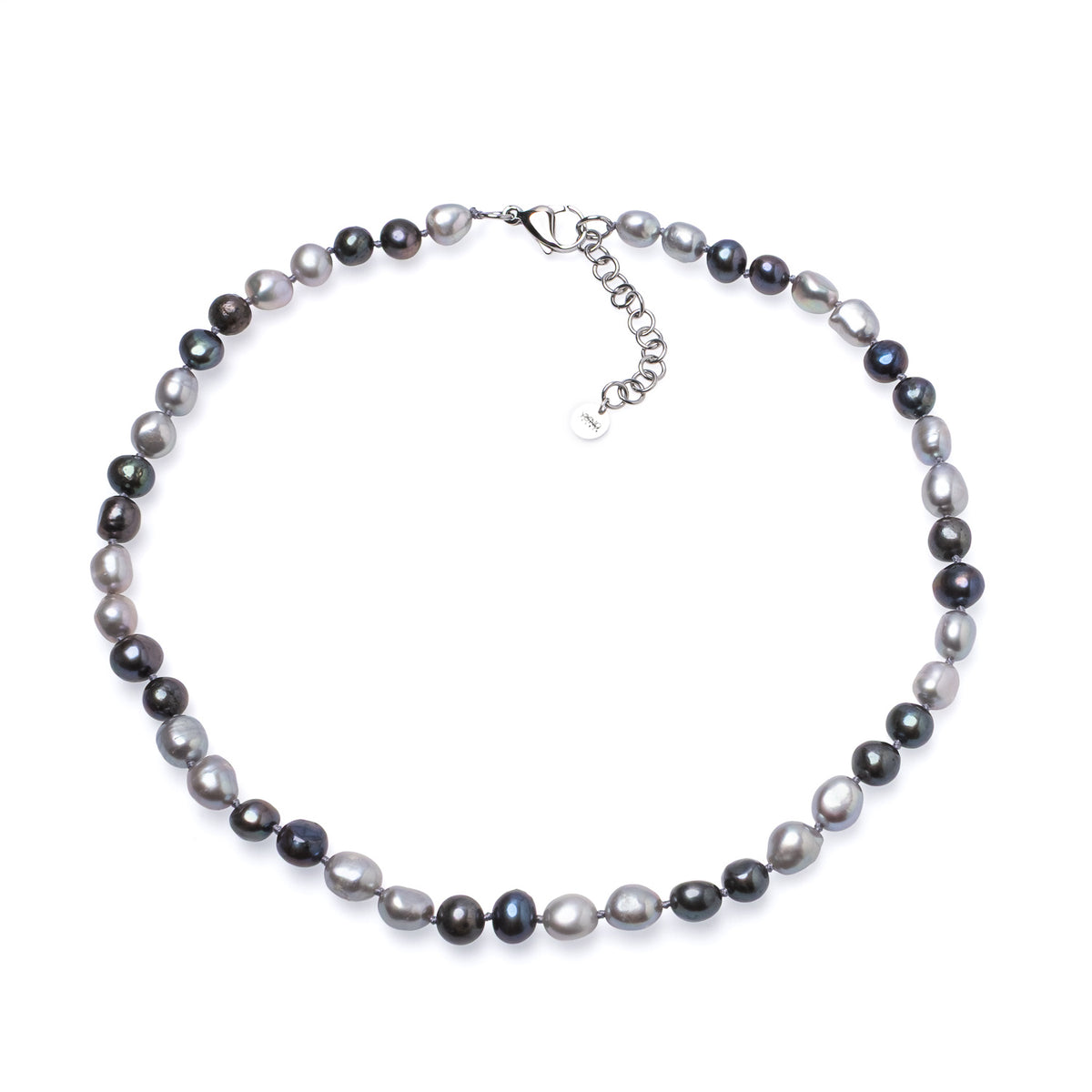Colier unisex perle de cultură  gri și închise, lungime 49+5 cm