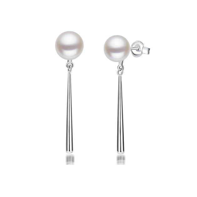 Cercei argintii cu perle de cultură albe 7.5-8mm