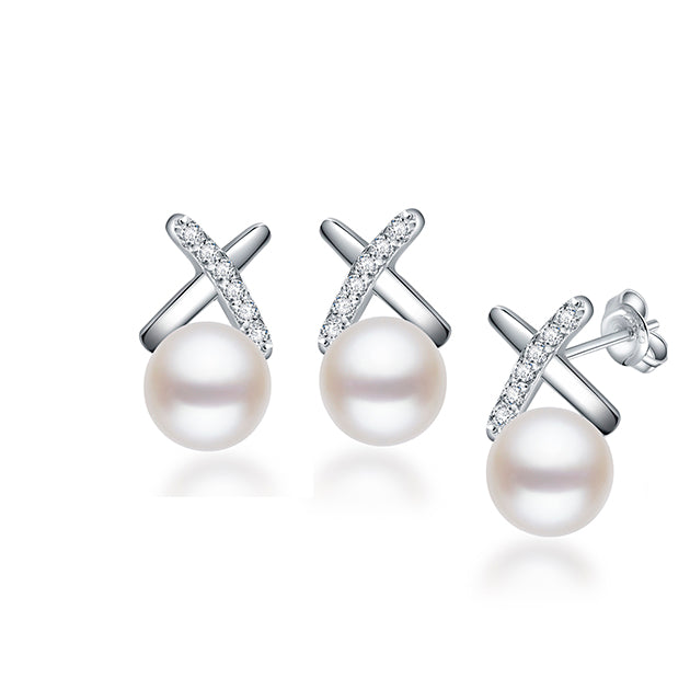Cercei din argint perle albe 8-8.5mm
