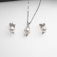 Set pandantiv și cercei din argint 925 cu perle de cultură albe sfere aprox.6.5mm