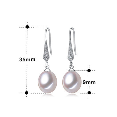 Cercei din argint, perle de cultură albe 6,5-8mm și zirconii