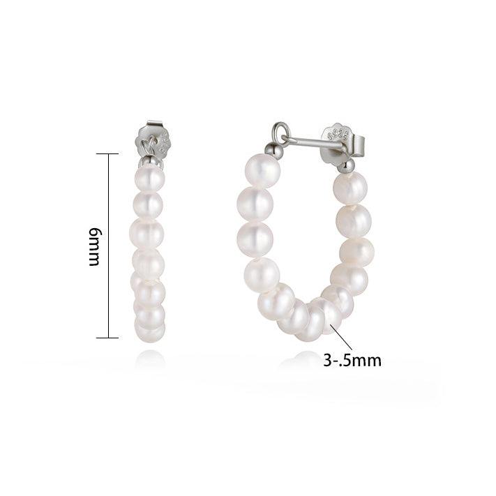 Cercei din argint, perle de cultură albe 3,5mm. știft