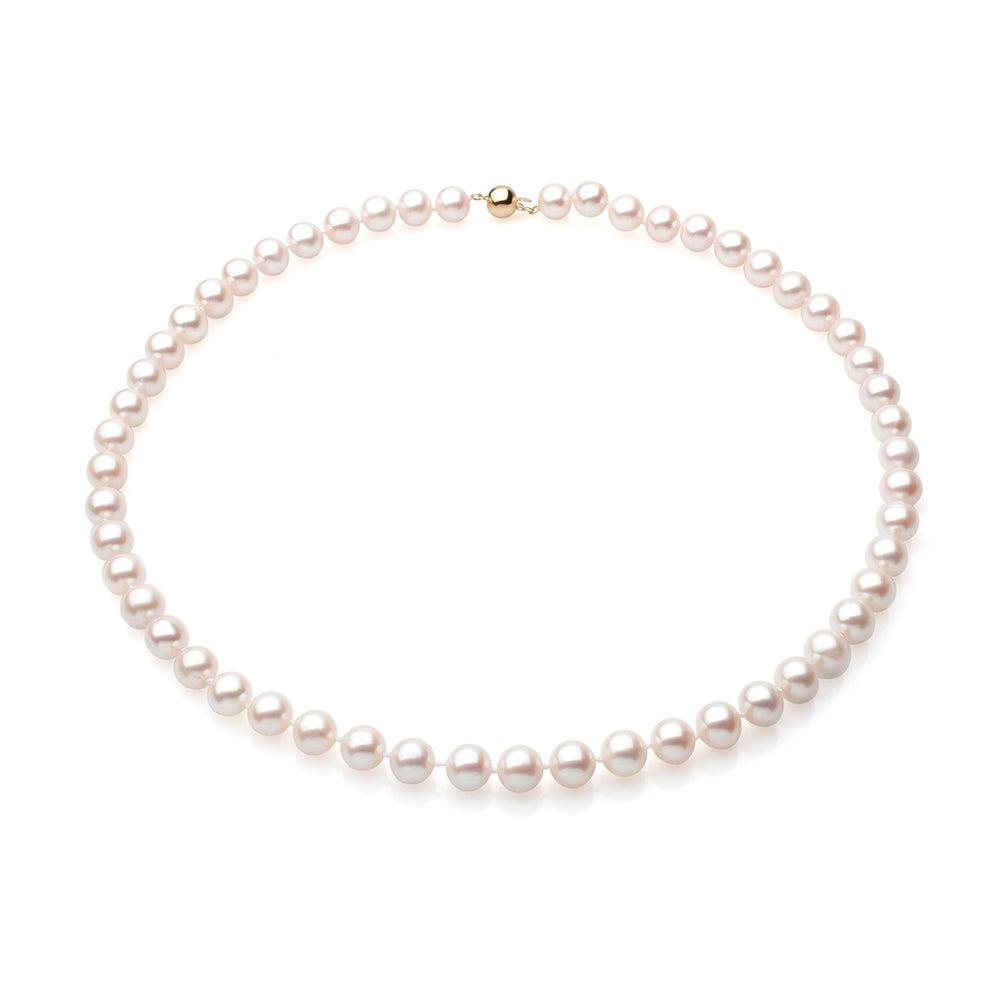 Colier cu perle albe de 7-8 mm și cu incuietoare din aur 14K