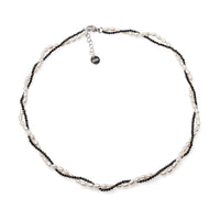 Colier perle de cultură albe 3-3.5 mm și hematit, lungime 45+3 cm