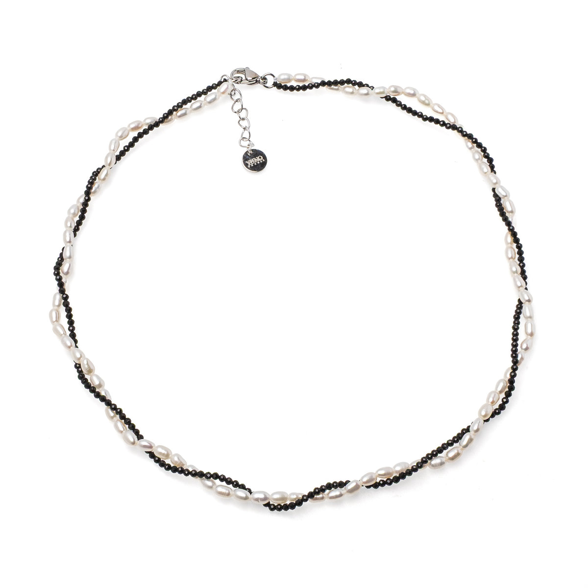 Colier perle de cultură albe 3-3.5 mm și hematit, lungime 45+3 cm
