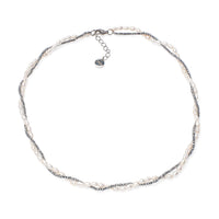Colier perle de cultură albe 3-3.5 mm și hematit, lungime 45+3 cm