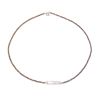 Colier cu perlă de cultură albă și hematit, lungime 41 cm