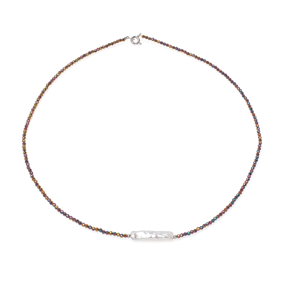 Colier cu perlă de cultură albă și hematit, lungime 41 cm