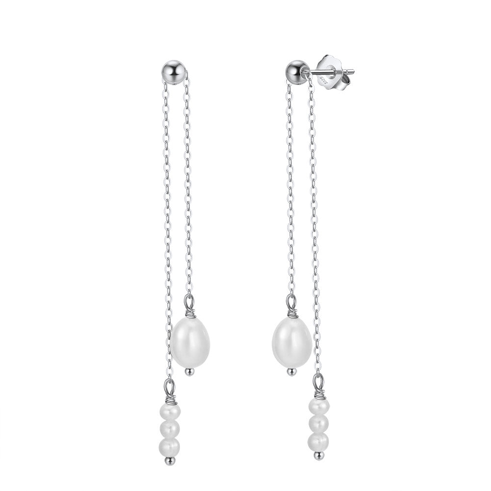 Cercei argint 925, perle de cultură albe 3-6 mm, tijă