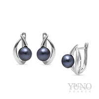 Cercei din argint 925, perle închise la culoare, 8-9mm