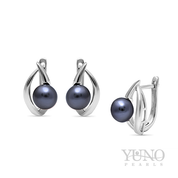 Cercei din argint 925, perle închise la culoare, 8-9mm