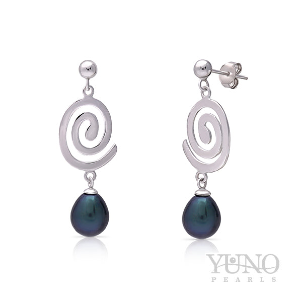Cercei din argint 925, perle închise la culoare, 7-8mm