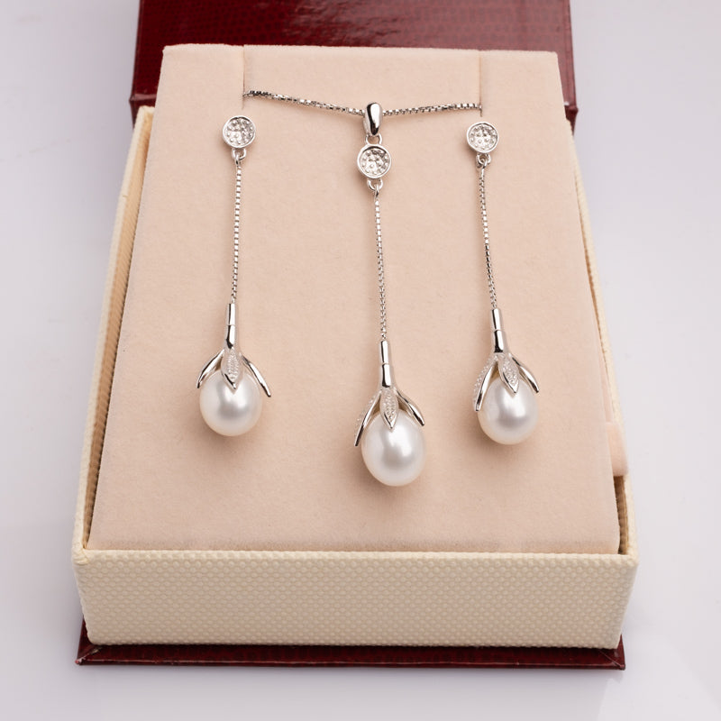 Set de argint 925 cu perle albe 8-9 mm