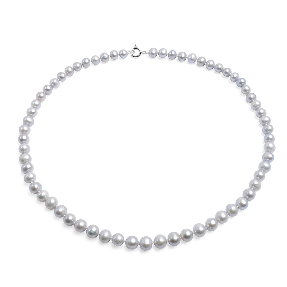 Colier cu perle gri, 6-7mm, închizătoare argint, 50 cm.