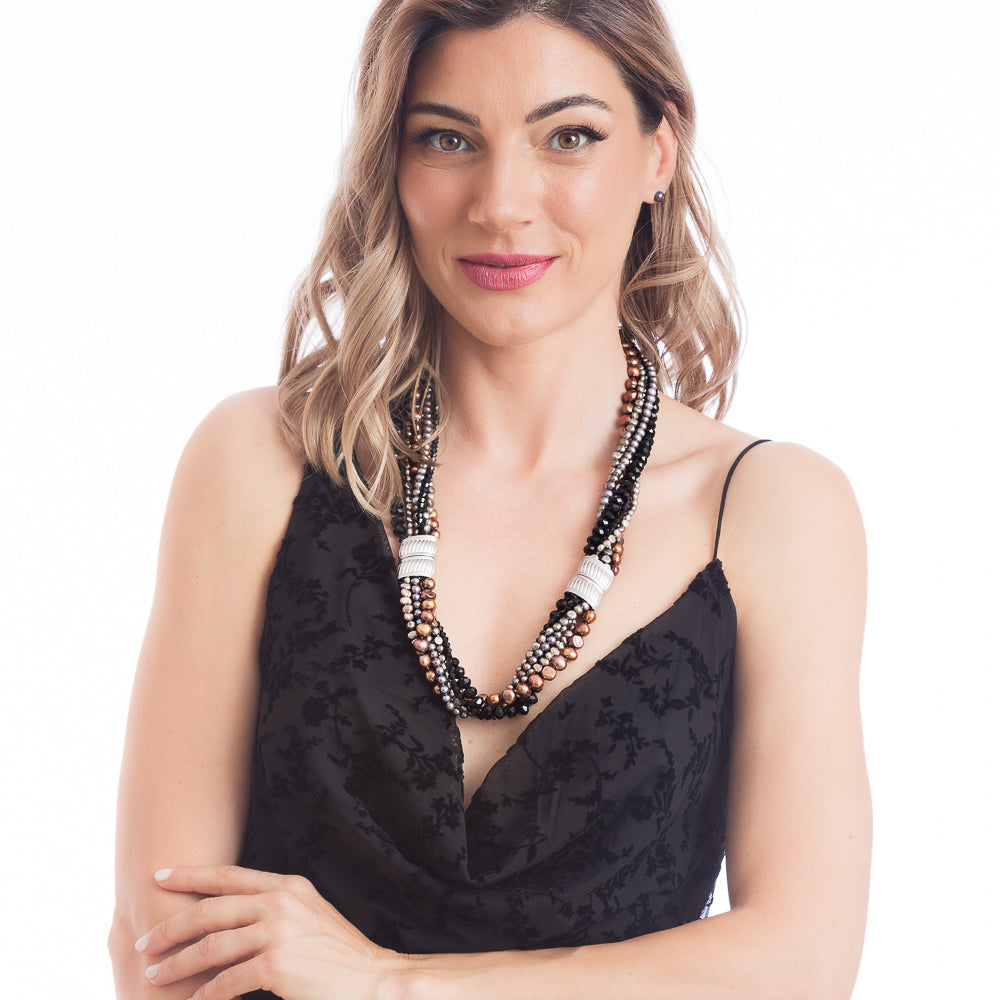 Colier perle de cultură și Onix, lungime 48 cm