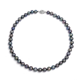 Colier cu perle negre 9-10mm, închizătoare argint 925, lungime 43 cm