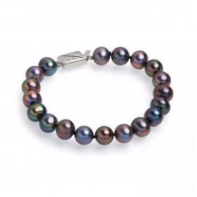 Brăţară perle de cultură culoare închisă 7.5-8.5 mm, închizătoare argint, 19 cm