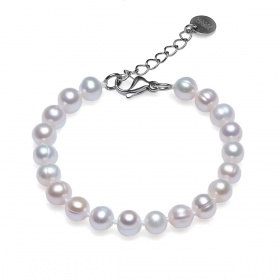 Brățară cu perle de cultură gri 8-9 mm, oțel, lungime 17+4 cm