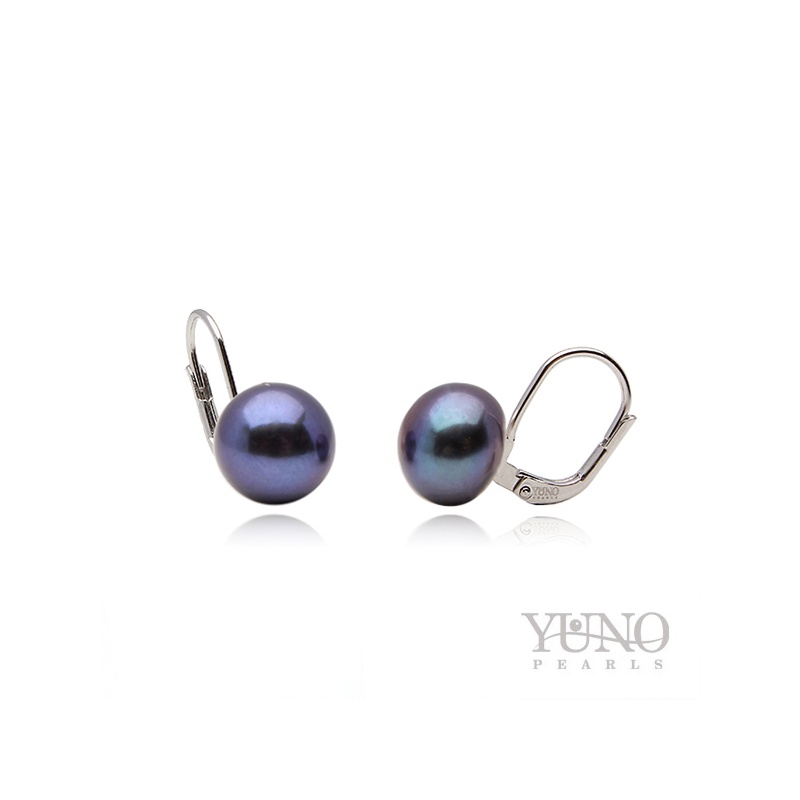 Cercei din argint 925, perle negre, 8-9mm