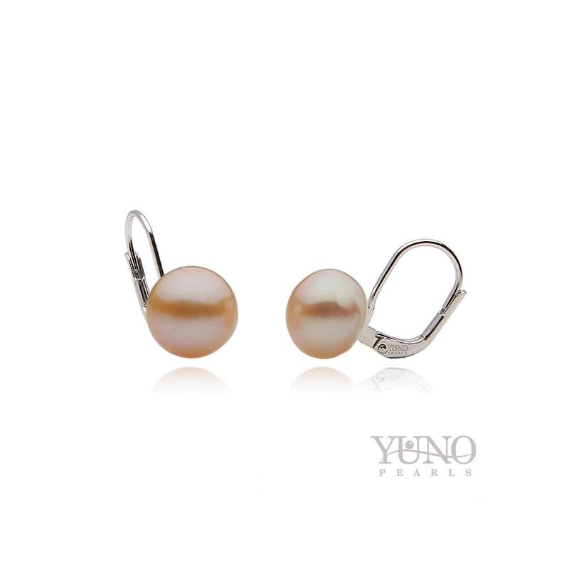 Cercei din argint 925, perle roz, 9-10mm
