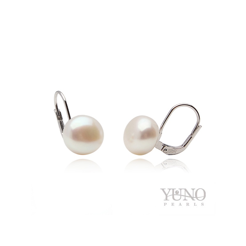 Cercei din argint 925, perlă alb, 9-10mm