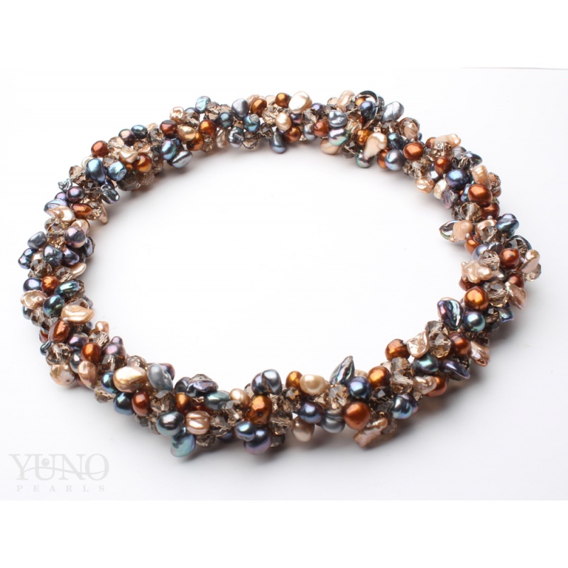 Set de două coliere cu perle și cristale, și perle de culoare închisă și maro 5-6mm, 100cm