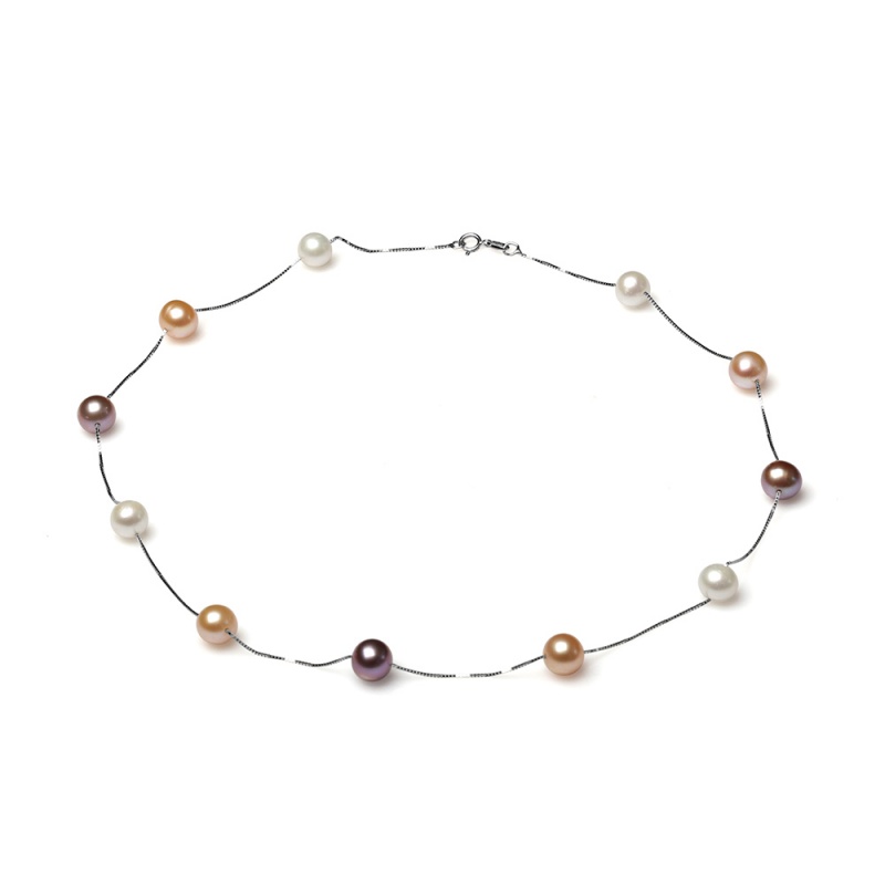 Colier din argint cu perle mixte 7-8 mm, 45 cm