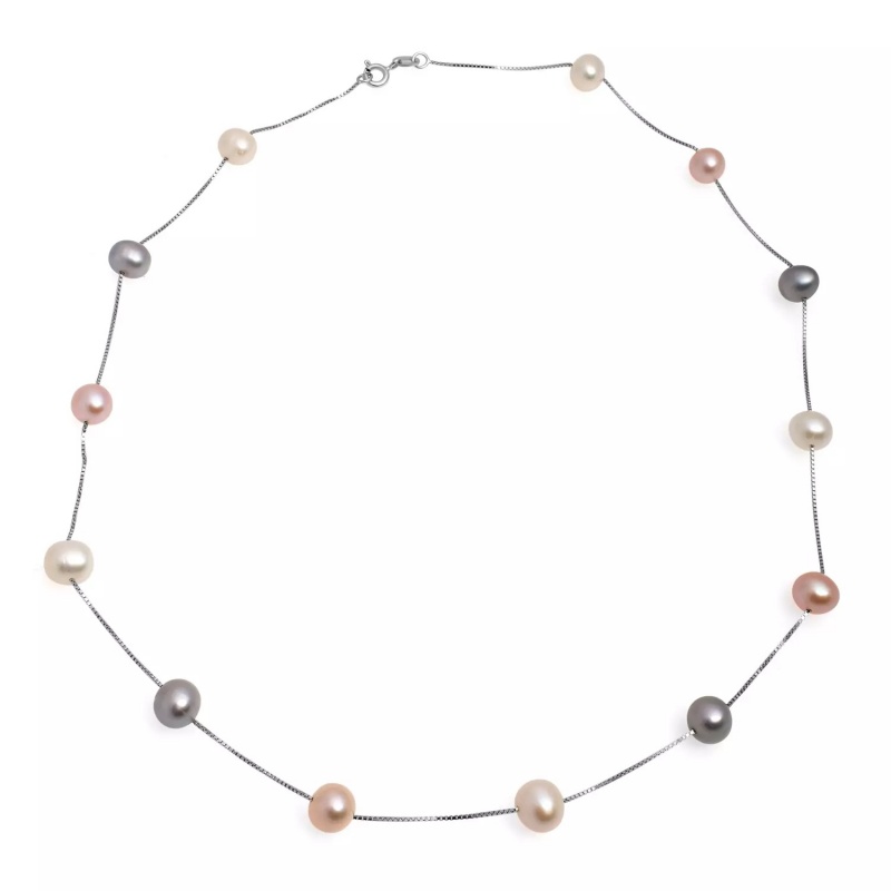 Colier argint, perle de cultură multicolor, 7-8mm, 45cm